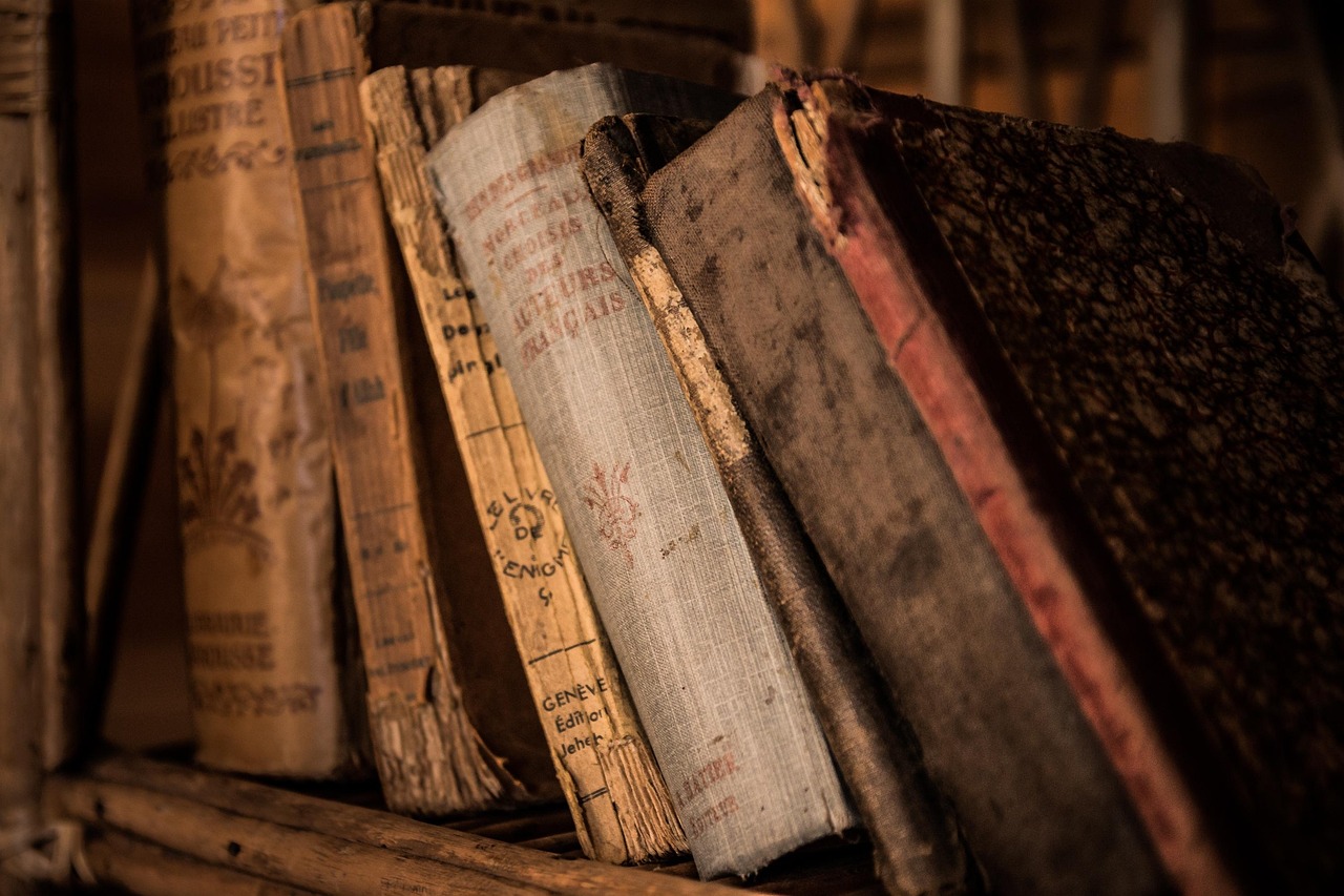 Stack of old leather-bound books